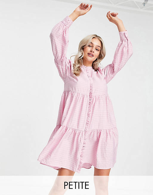 Y.A.S Petite tiered mini shirt dress in pink check