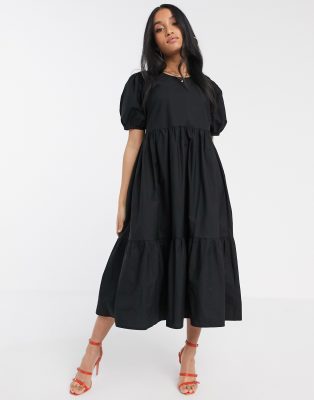 black tiered smock dress