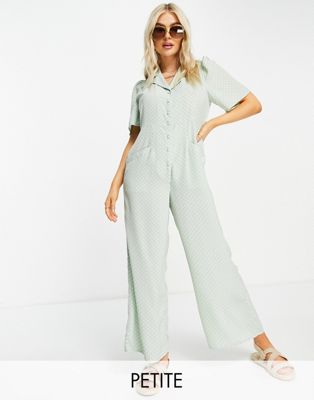 Y.A.S. Petite button front wide leg jumpsuit in sage - ASOS Price Checker
