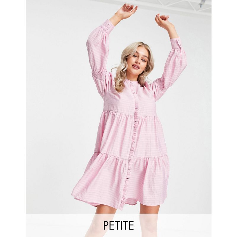 0FF56  Y.A.S Petite - Vestito camicia corto a balze rosa a quadri