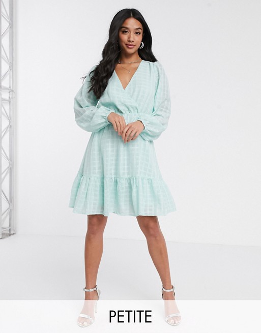Y.A.S Petite wrap mini dress in mint textured check