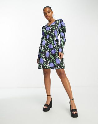 Y.A.S Philine long sleeve dress in blue print - ASOS Price Checker