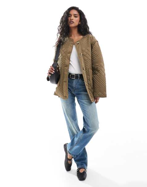 YAS quilted jacket in khaki - KHAKI