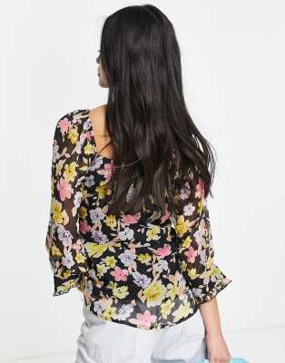 Pima - Blusa nera a fiori con maniche voluminose-Multicolore - Y.A.S Camicia donna  - immagine1