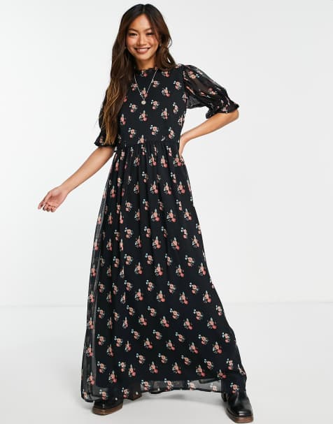 Y.A.S – Pima – Maxikleid aus gemustertem Netzstoff in Schwarz - view 1