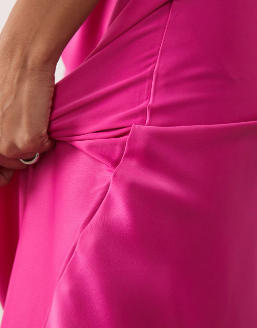 YAS - Pink midinederdel i satin, 4 af 5