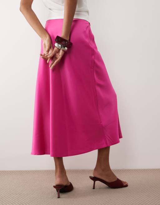 YAS - Pink midinederdel i satin, 5 af 5