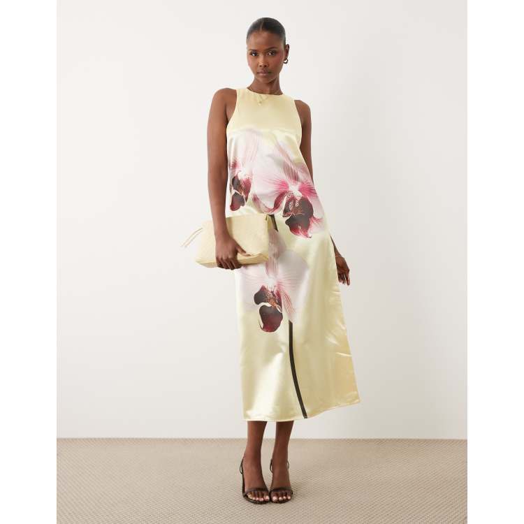 print satin dress Daska satin printed maxi dress with funnel sleeves in print