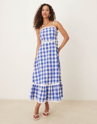 Y.a.s. Plaid Midi Dress With Scallop Trims