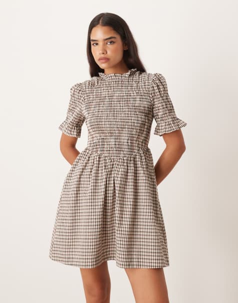 YAS plaid mini dress in cream - view 1