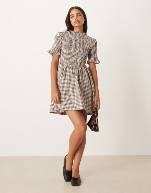 YAS plaid mini dress in cream, 3 of 4