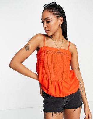 Y.A.S pleated front cami top co-ord in bright orange