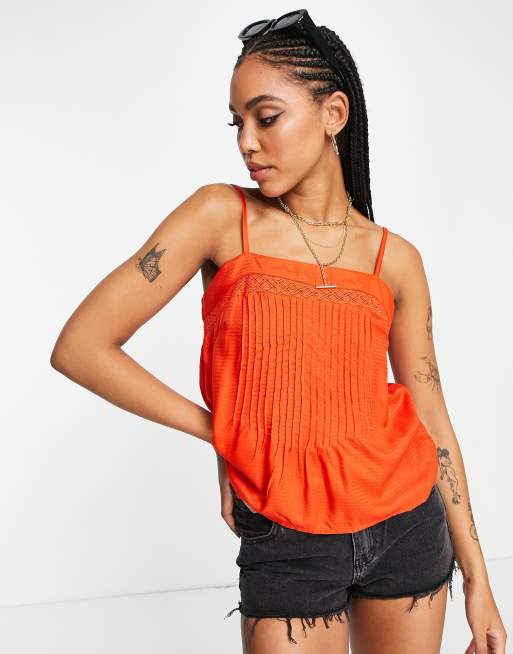 Y.A.S pleated front cami top in bright orange - part of a set | ASOS