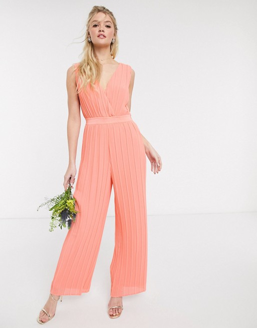 Y.A.S pleated jumpsuit with deep v neck in orange