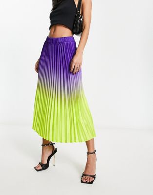Y.A.S pleated ombre skirt in purple and lime