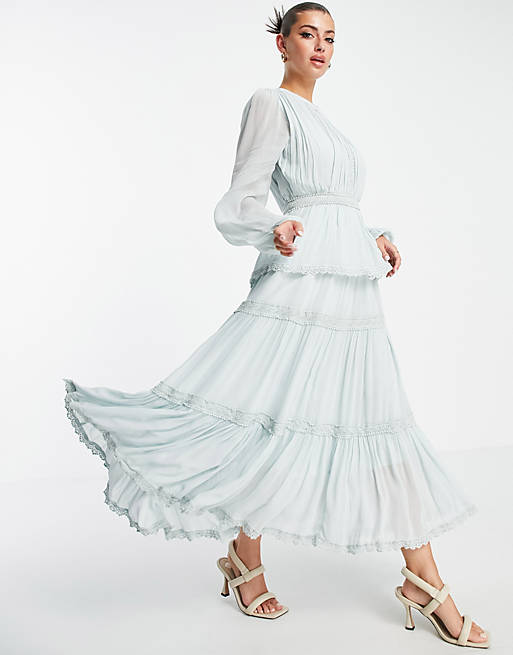 Y.A.S pleated tiered maxi dress in light blue