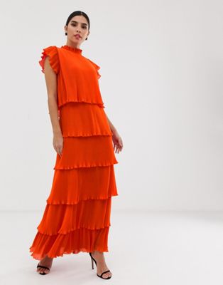 pleated tiered maxi dress