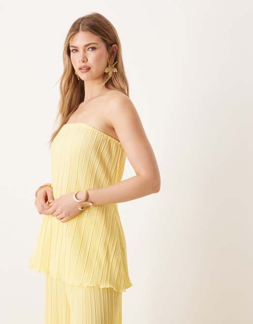YAS plisse bandeau with rolled hem detail in vanilla yellow (part of a set)