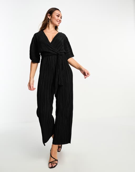 Y.A.S plisse belted jumpsuit in black