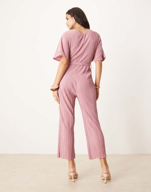 YAS - Plissé jumpsuit met overslag aan de voorkant in lilasroze, 4 van 4
