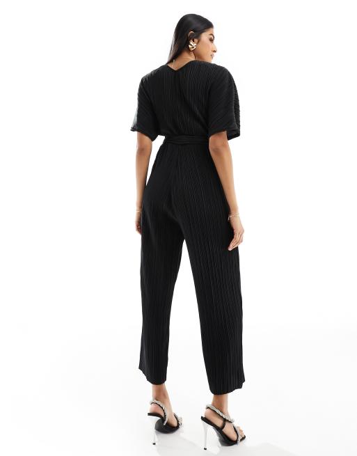 YAS - Plissé jumpsuit met overslag aan de voorkant in zwart, 4 van 4