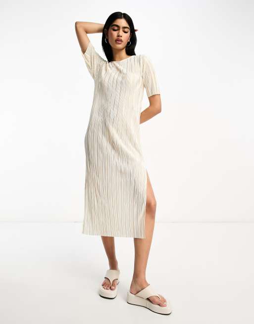 Y.A.S plisse midi dress in cream ASOS