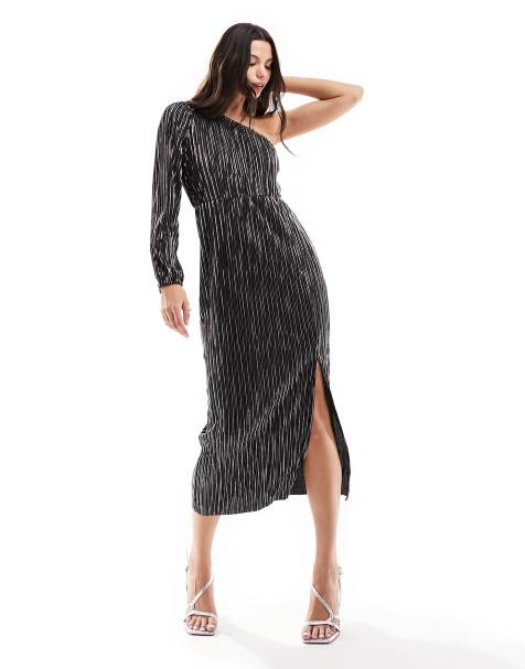 Y.A.S plisse one shoulder midi dress in black - view 1