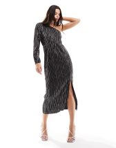 JDY Tall puff sleeve wrap jacquard midi dress in black zebra | ASOS