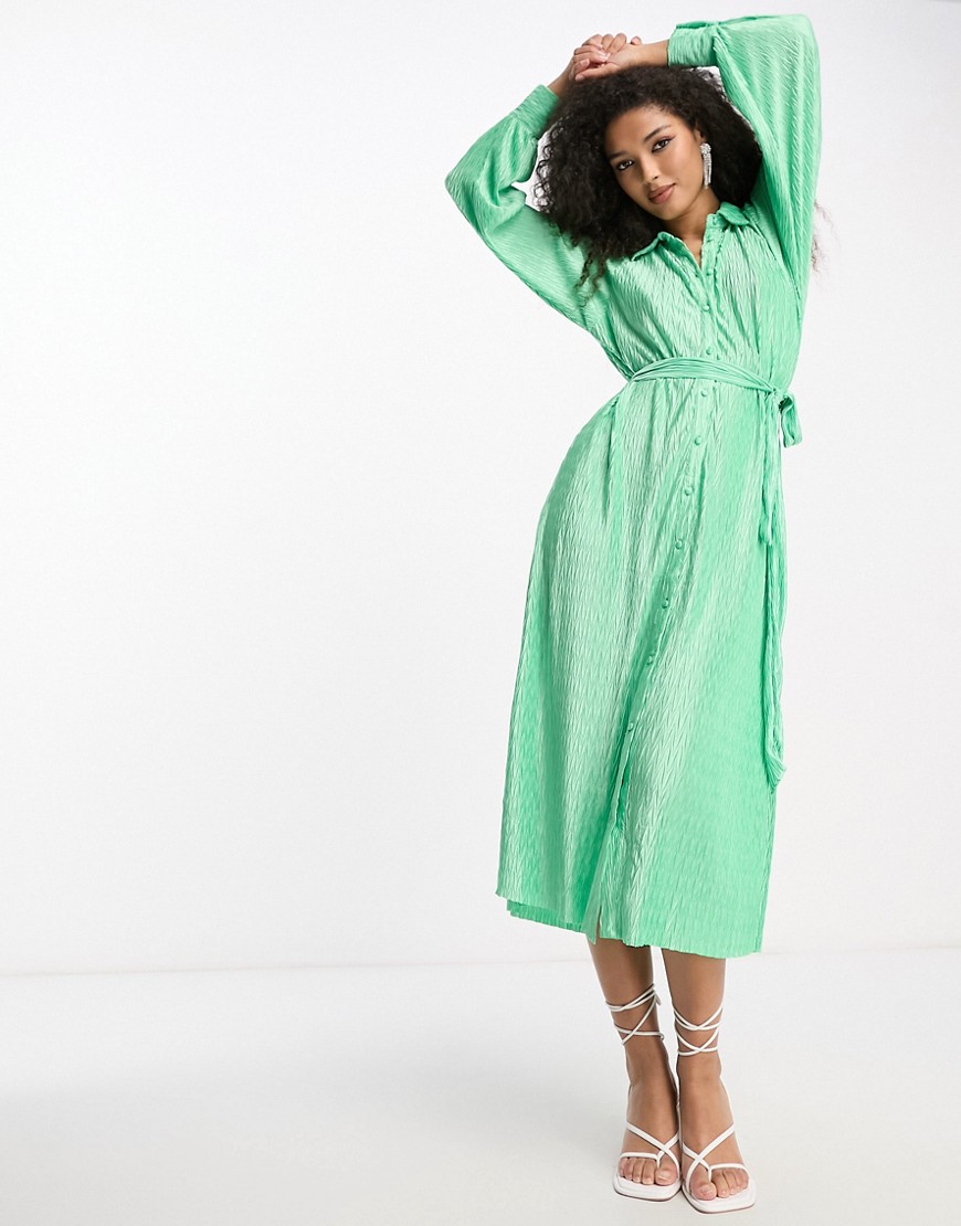 Y.A.S plisse shirt midi dress in green