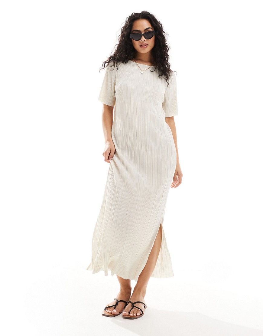 Y. A.S plisse t-shirt maxi dress in cream-White
