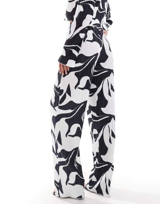YAS plisse wide leg pant in mono print - part of a set
