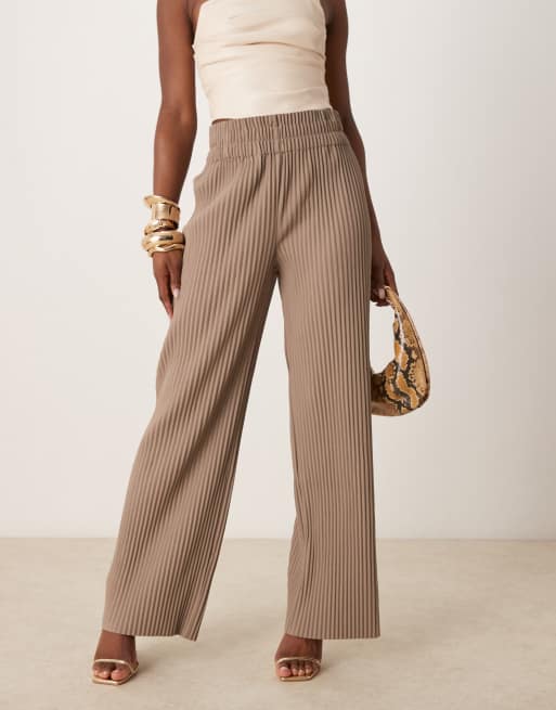 YAS plisse wide leg pants in fungi, 2 of 5