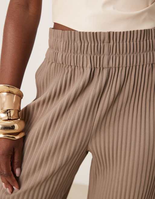 YAS plisse wide leg pants in fungi, 5 of 5