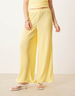 Y.a.s. Plisse Wide Leg Pants With Rolled Hem Detail In Yellow
