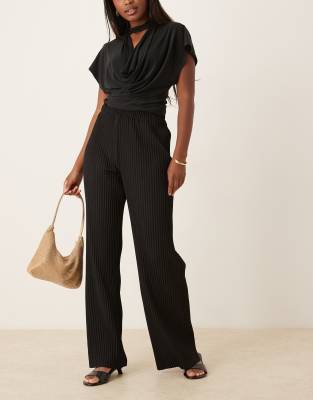 YAS YAS plisse wide leg trousers in black