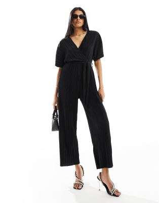 Y. A.S plisse wrap front jumpsuit in black