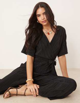 Y.a.s. Plisse Wrap Front Jumpsuit In Black