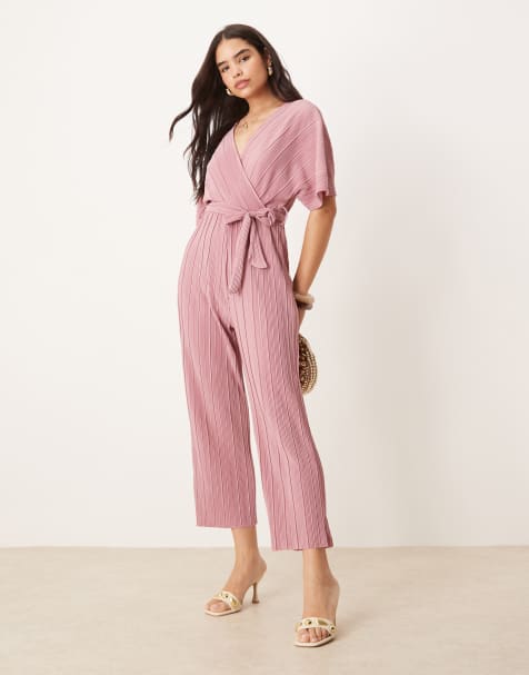 YAS plisse wrap front jumpsuit in lilac pink - view 1