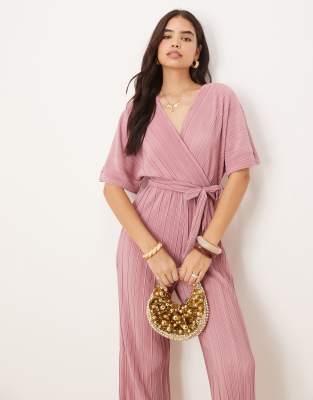 Y.a.s. Plisse Wrap Front Jumpsuit In Pink
