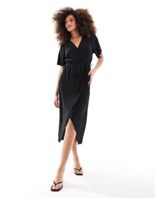 Y.A.S plisse wrap midi dress in black - ASOS Price Checker