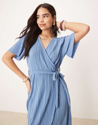 Y.a.s. Plisse Wrap Midi Dress In Blue