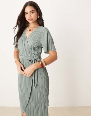 Y.a.s. Plisse Wrap Midi Dress In Green