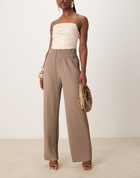 YAS – Plissierte Hose in Pilzbeige mit weitem Bein - view 1