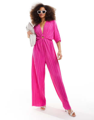 YAS - Plissierter Blouson-Jumpsuit in Rosa mit weitem Bein