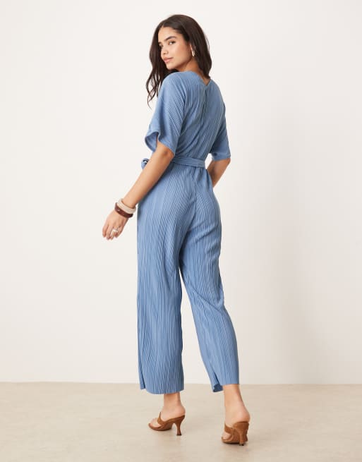 YAS – Plissierter Jumpsuit in Blau mit Wickeldetail vorne, 4 von 4