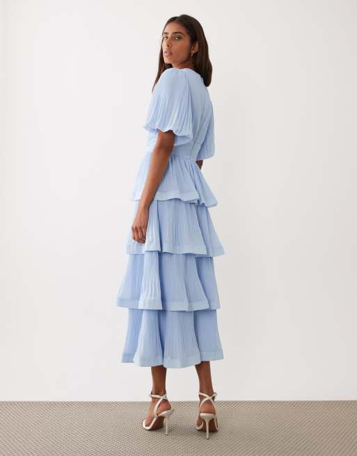 YAS – Plissiertes, gestuftes Maxikleid in Blassblau, 4 von 4