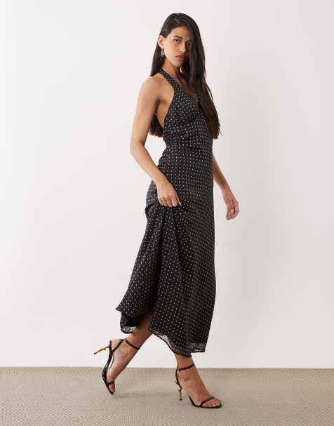 YAS polka dot halterneck maxi dress in black and white - view 1