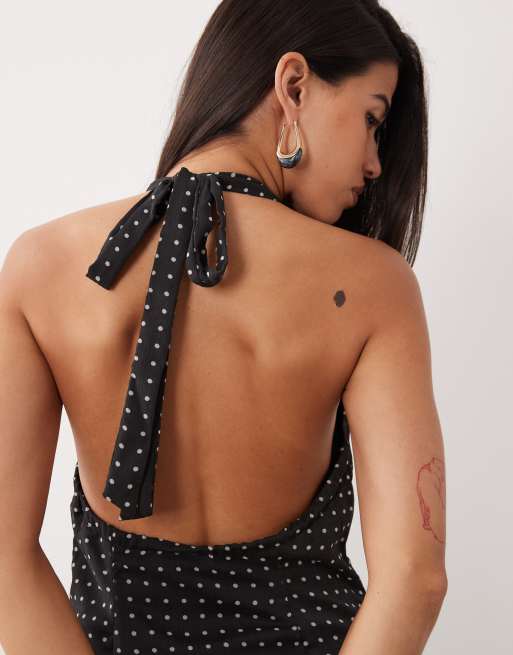 YAS polka dot halterneck maxi dress in black and white, 2 of 4