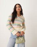 [YAS] YAS polo neck pullover knitted jumper in multi stripe S MULTI