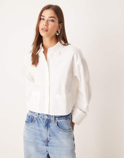 YAS premium cropped shirt with pocket details in white